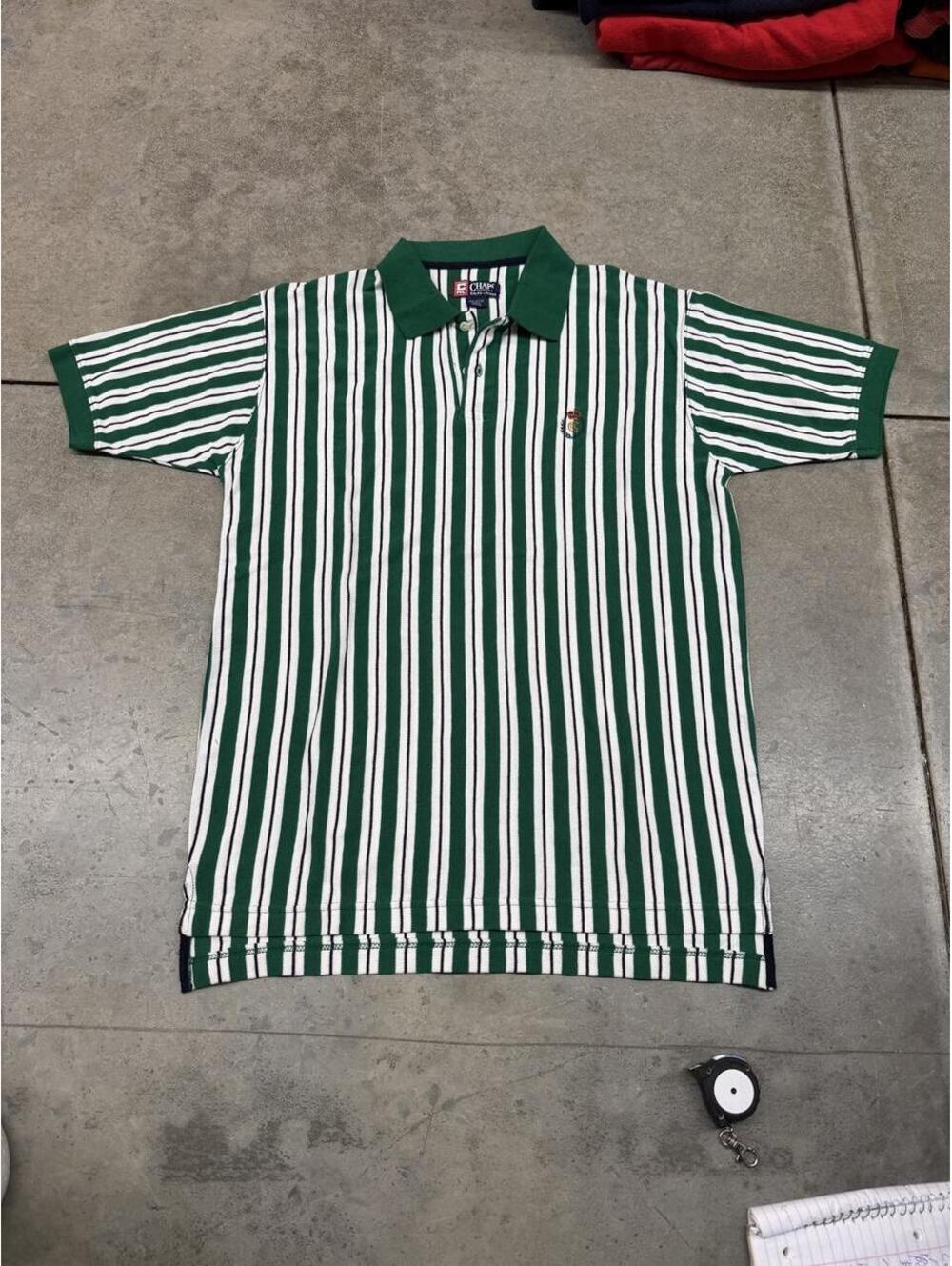 vintage chaps ralph lauren white and green striped polo shirt size medium